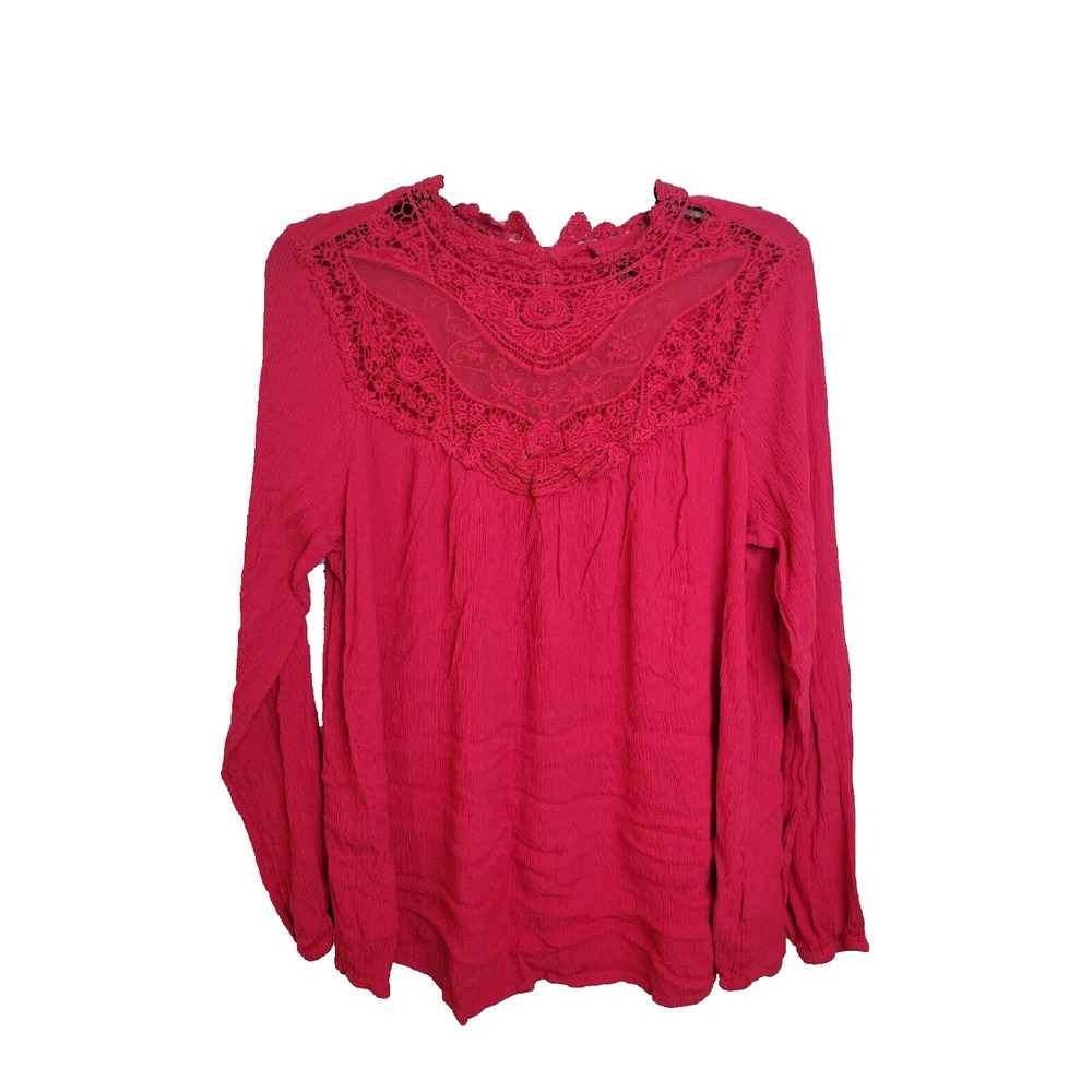 Torrid Pink Floral Crochet Crinkle Gauze Long Sleeve Boho Top Women's Size 1X